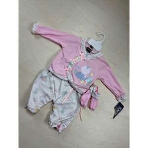 Vintage Honors Baby Pink 3pc Set Kitten Lace Wrap Top Pants Booties 6-9 Months
